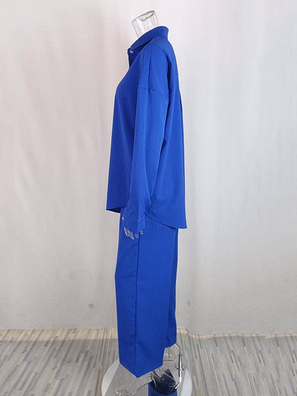 Sheer Trend – wholesale Top & pants set (NOT Loungewear) – Women's – Long Sleeves Buttoned Pockets Solid Color Lapel Shirts Top + Elasticity High Waisted Pants Bottom Two Pieces Set3