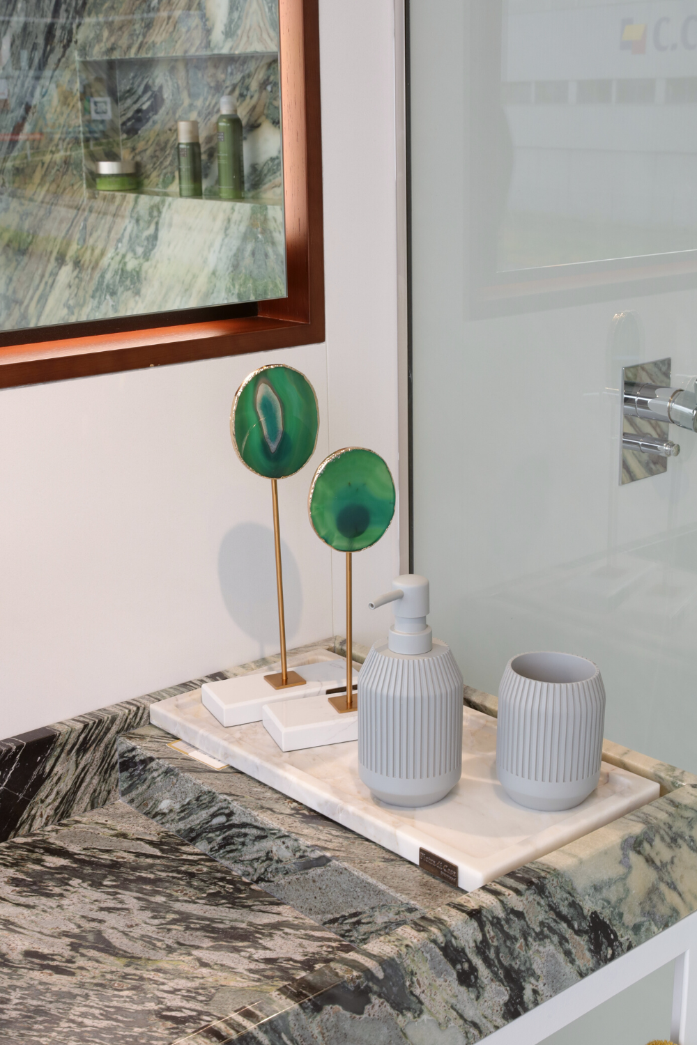 PIETRA DI CASA - Wholesale Sculpture - Green Agate Marble Brass Sculpture Handmade Portugal5