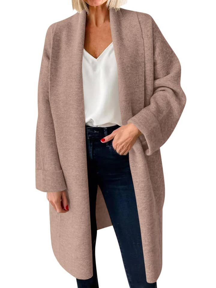 HIDDENBRAND - Wholesale Cardigan - Women's - Elegant Long Collarless Cardigan
