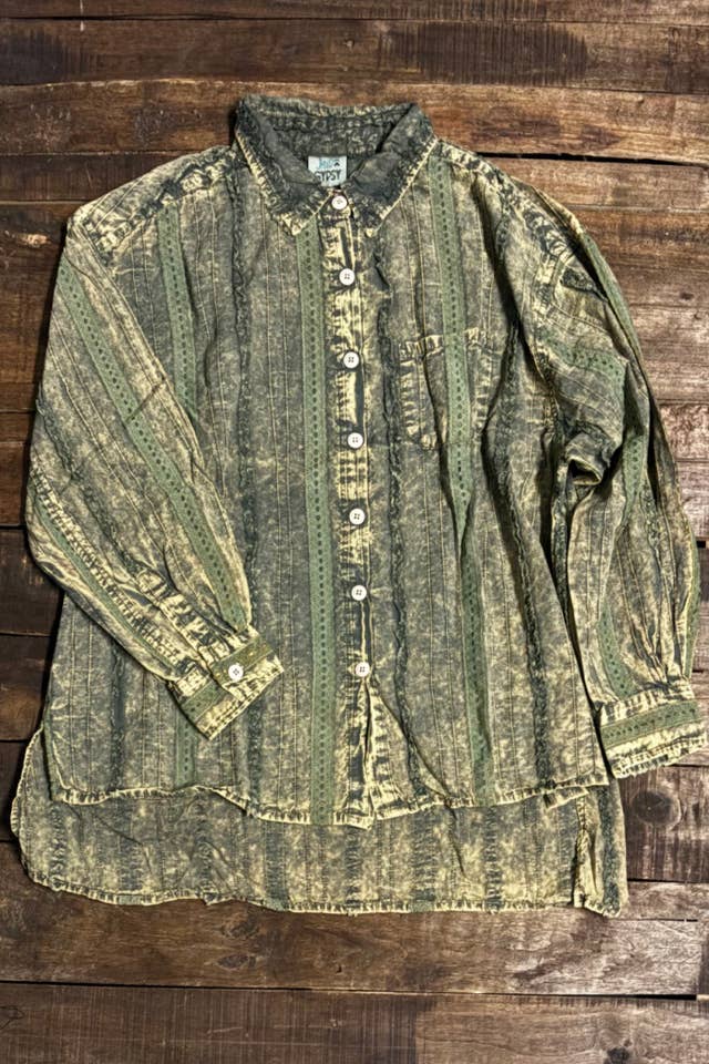 Jaded Gypsy – Großhandel Hemd mit Button-down-Kragen – Damen – Top mit Sternenbeobachtung — Vintage Moss1