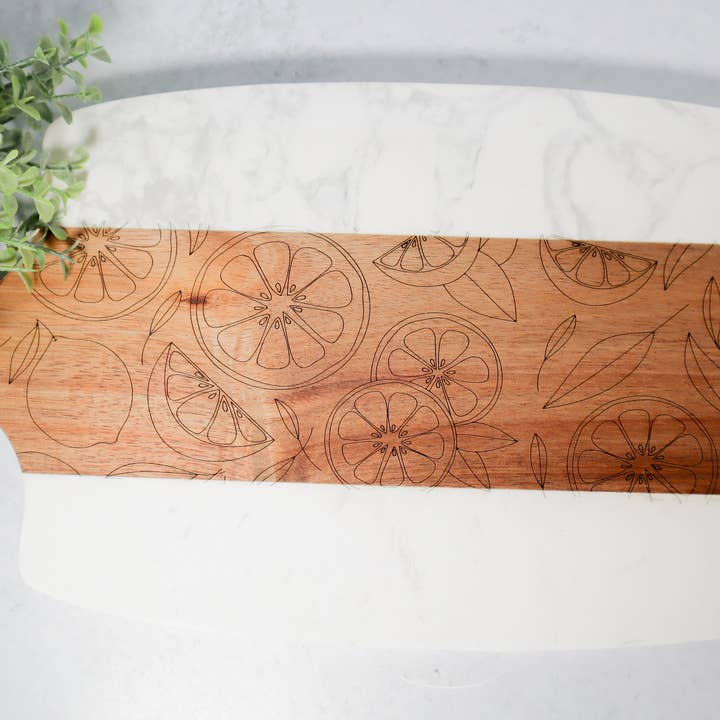 Lemon Marble and Acacia Serving Board | Kitchen Decor Gift for wholesale by Becky Bug Designs