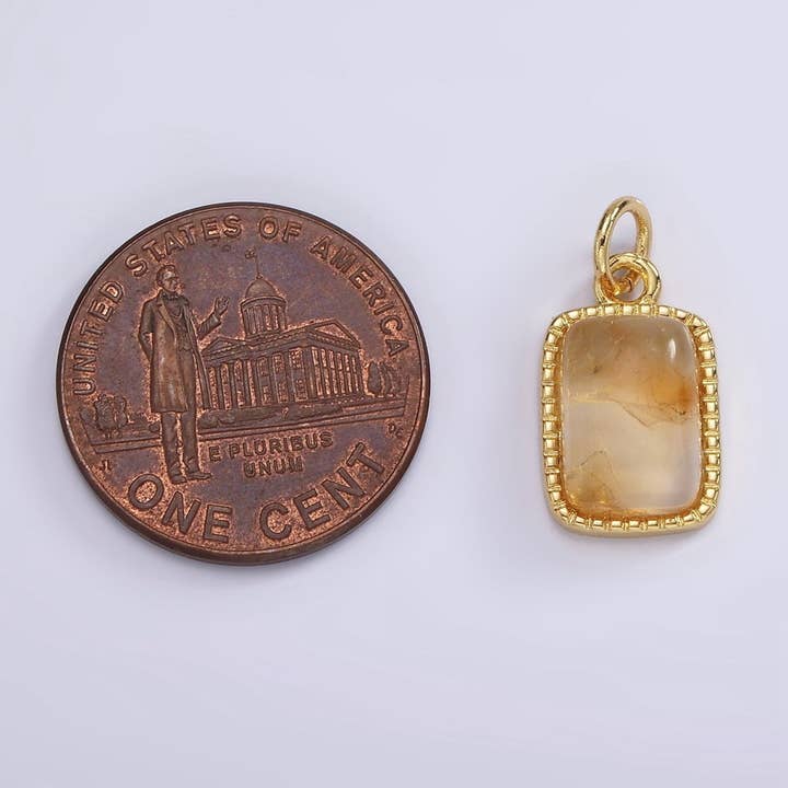 Aim Eternal - Wholesale Individual charm/pendant - 14K Gold Filled Aquamarine, Citrine, Rose Quartz Rectangular Dotted Bezel Charm | AG587 - AG5883
