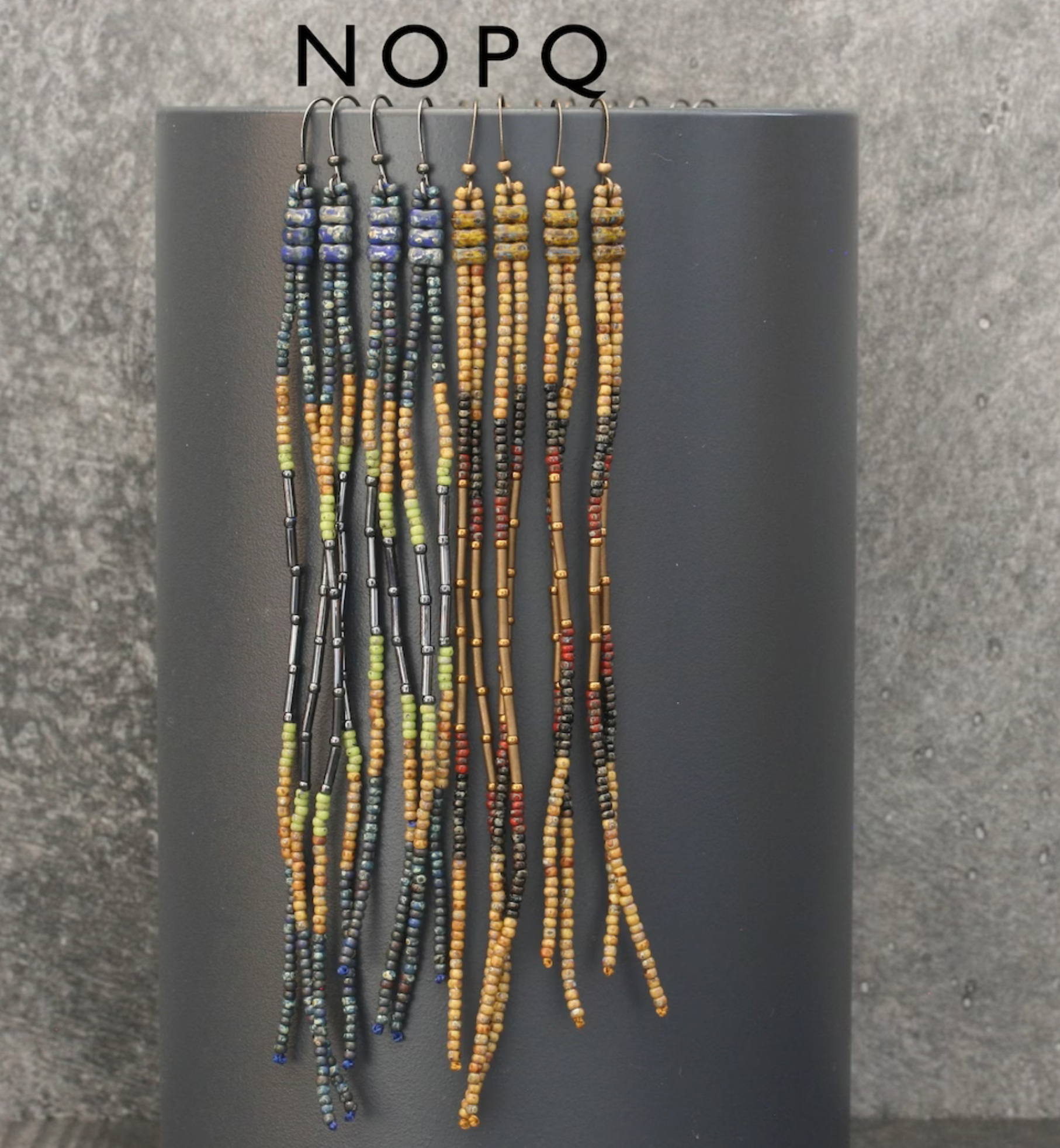 DarcyHorn/BeadWork - Wholesale Tassel Earrings - Long beaded earrings. Picasso seed bead fringe earrings.1