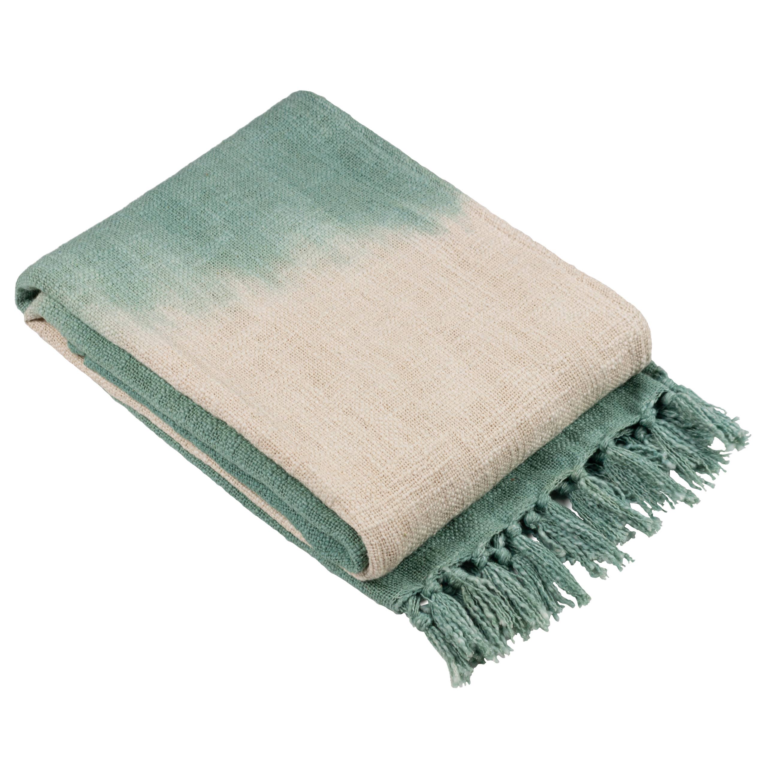 Eucalyptus Mizu dip-dye deken met franjes in eucalyptus voor groothandel op Faire0