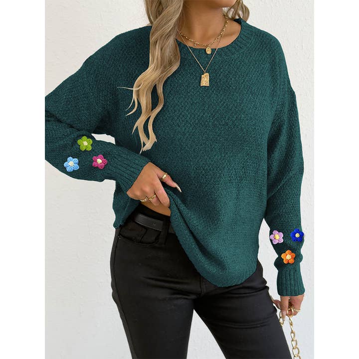 UNISHE - Wholesale Knit Sweater - Women's - Hand-Crocheted Floral Patchwork Round Neck Sweater OYM25312