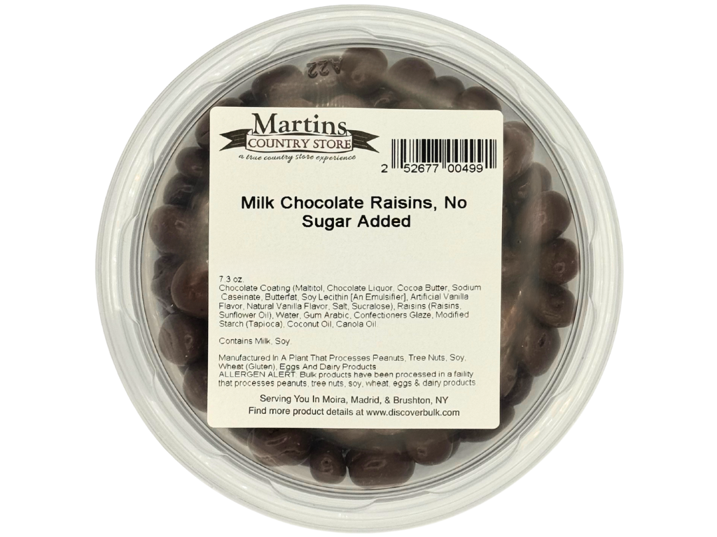 Martin's Country Store LLC – wholesale Chocolate-covered sweets – MILK CHOCOLATE RAISINS -NO ADDED SUGAR  7.3oz3