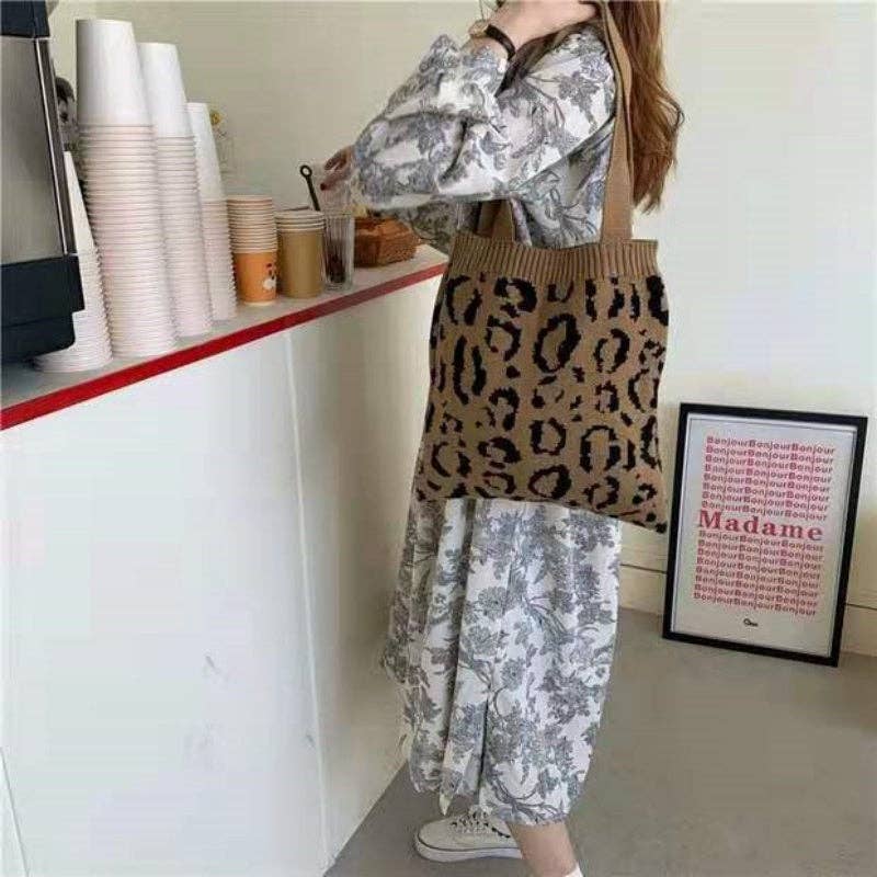 ShieldChic - Wholesale Tote Bag - Women's - Crochet Tote Bag Leopard Print Knit Bag4