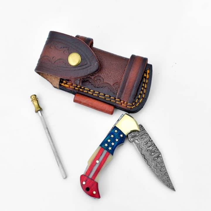 Titan International - Wholesale Pocket knife/holder - Damascus steel pocket knife Limited Run Titan Patriot TF-0552