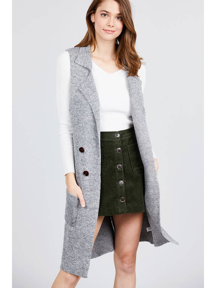 42POPS - Wholesale Outerwear Vest - Women's - ,_.._ SI-15549 Notched Collar With Side Pocket Long Sweater21