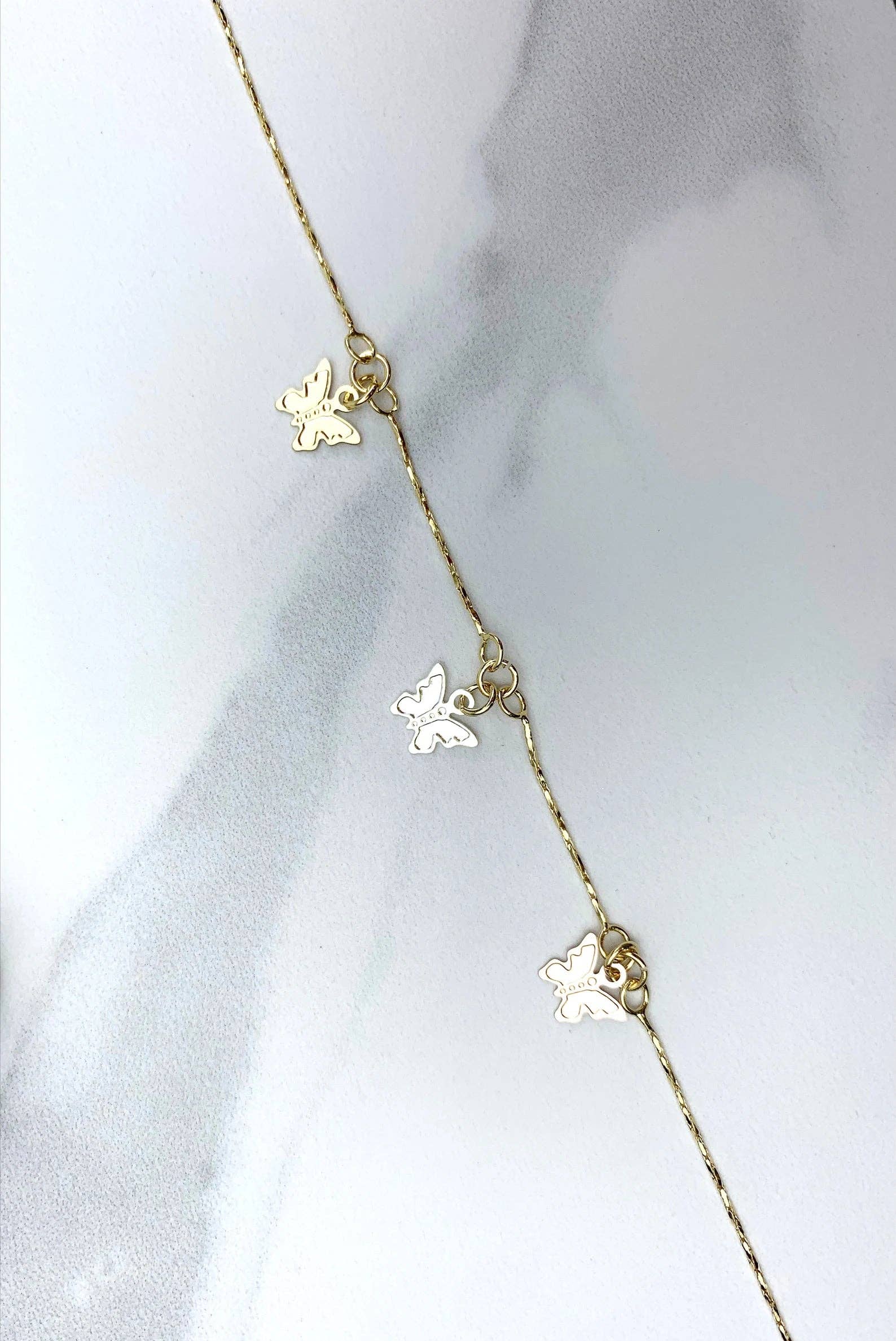 Luxus Accessories - Wholesale Anklet - 18k Gold Filled Three Color Silver Butterfly Anklets2