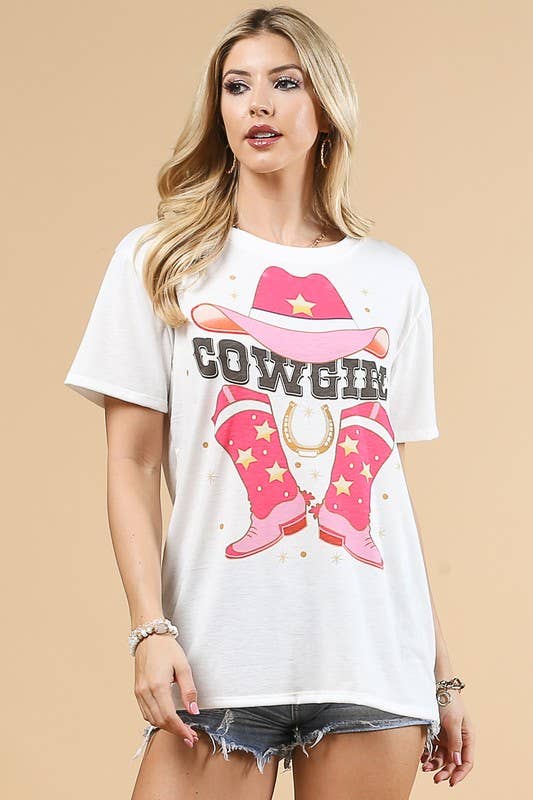 IVOIRE/ROSE T-SHIRT GRAPHIQUE À MANCHES COURTES AV1205-JULES COWGIRL en vente sur Faire1
