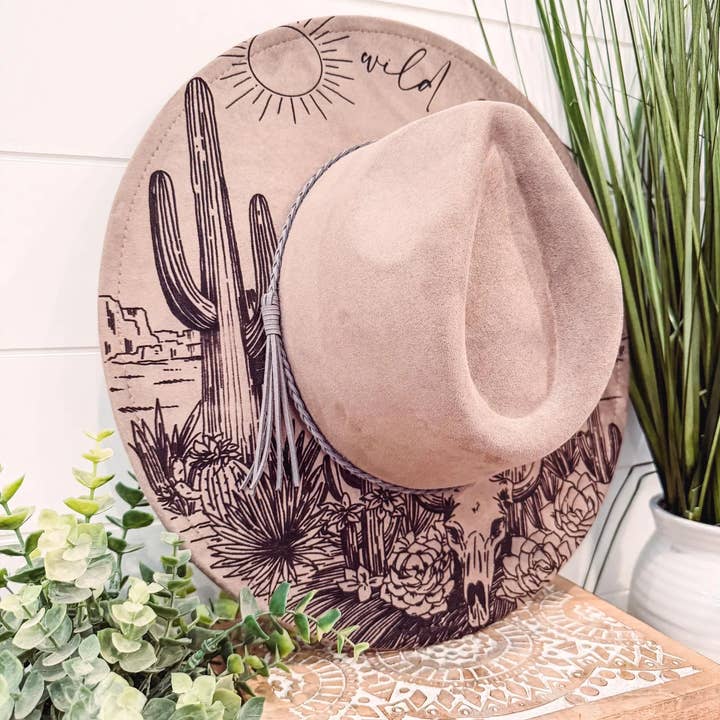 Willie & Dolly Designs - Wholesale Fedora - Women's - Engraved Desert Scene Hat