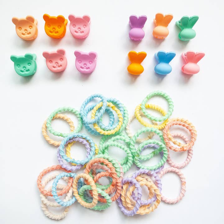 Eggy Cakes - Wholesale Hair Clip - Kids - Bears & Bunnies Hair Claw & Tie Set