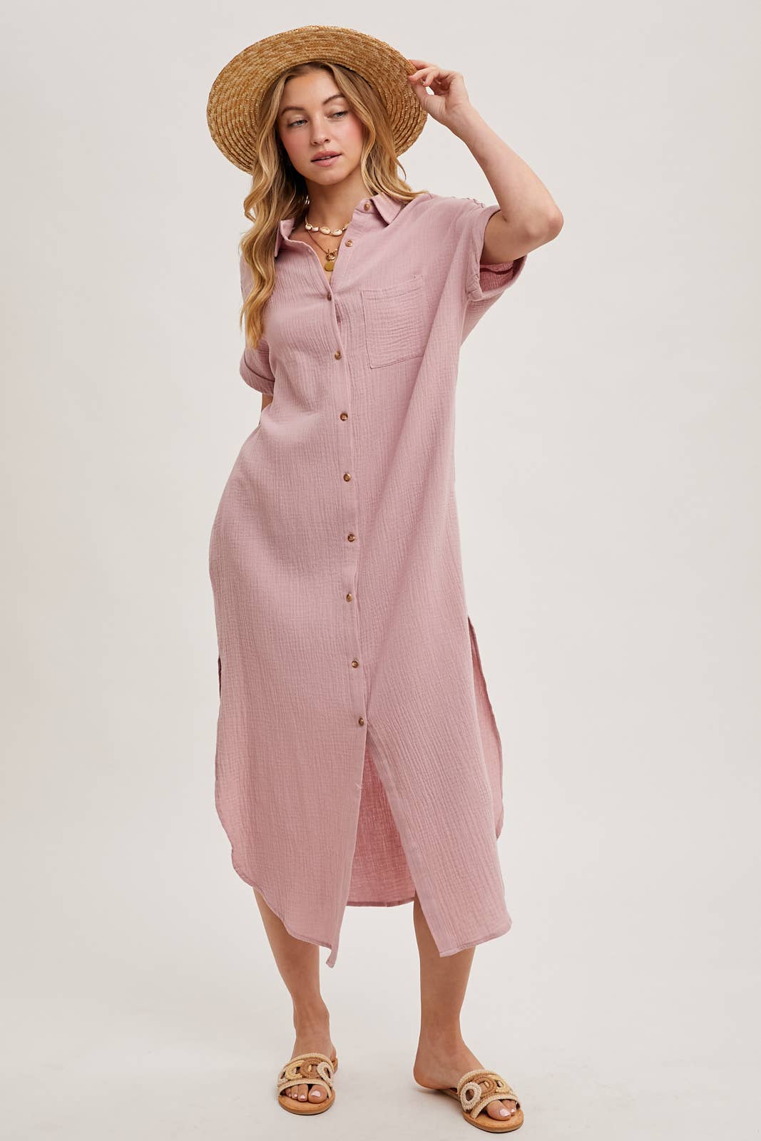 Bluivy - Wholesale Dress - Women's - BUTTON UP MAXI SHIRT DRESS WITH POCKET95