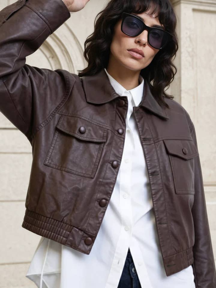 Chaqueta de Cuero Ivy - Marrón para venta al por mayor de Libby Loves
