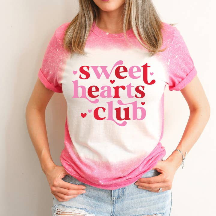 Sweet Hearts Club Bleached Valentines Day Tee for wholesale by Hello Gorgeous Apparel