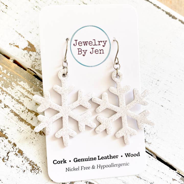 Jewelry By Jen - Wholesale Dangle Earrings - Snowflake Earrings: White Fine Glitter1