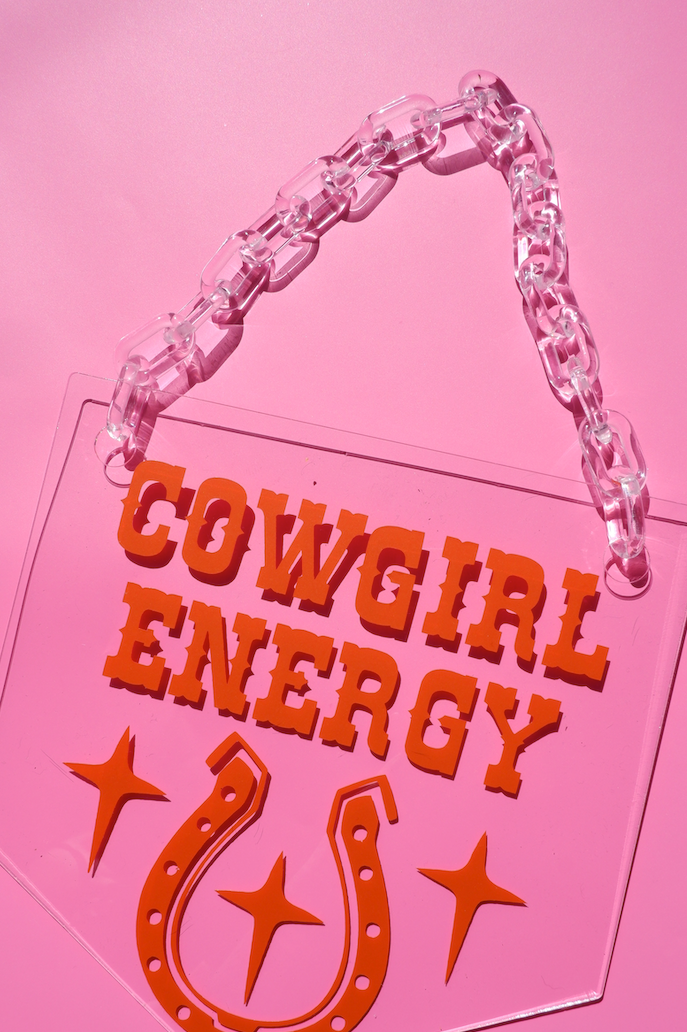 Buba Goods - Wholesale Banner - Cowgirl energy clear acrylic banner with acrylic chain6