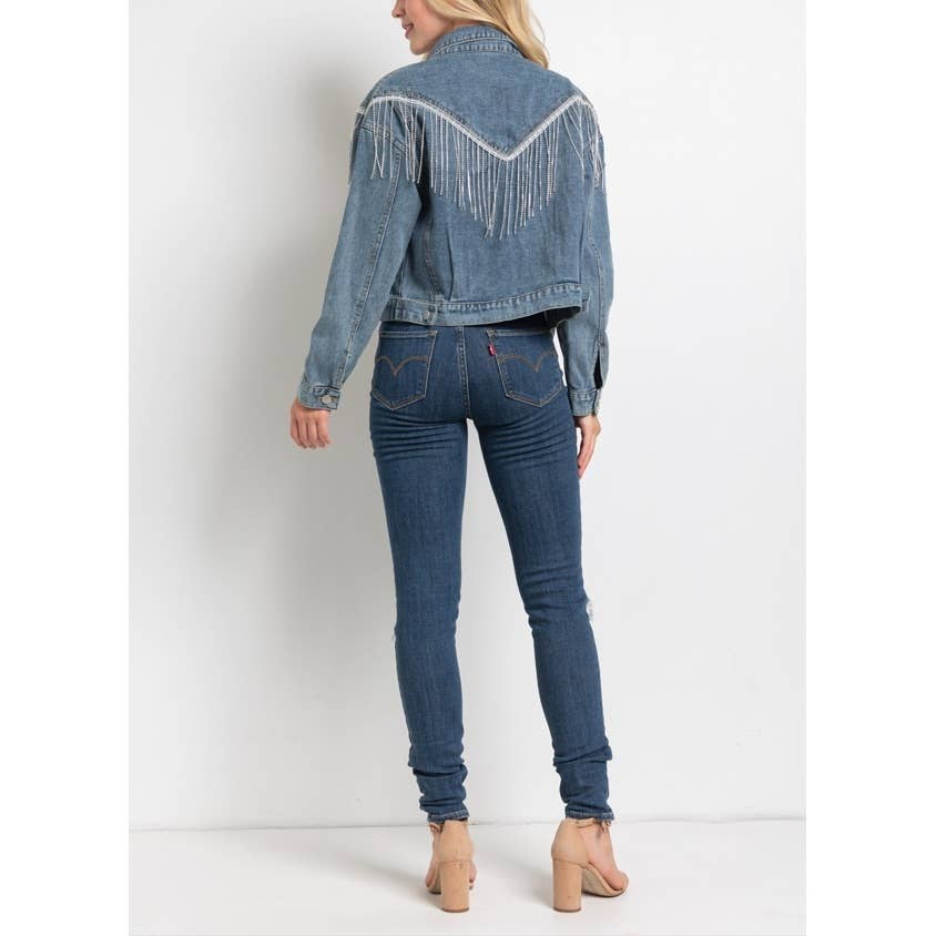 Coloring You - Wholesale Spijkerjack/spijkerjas - Dames - CROP SPIJKERJACK MET STRASDETAILS EN FRANJES 4