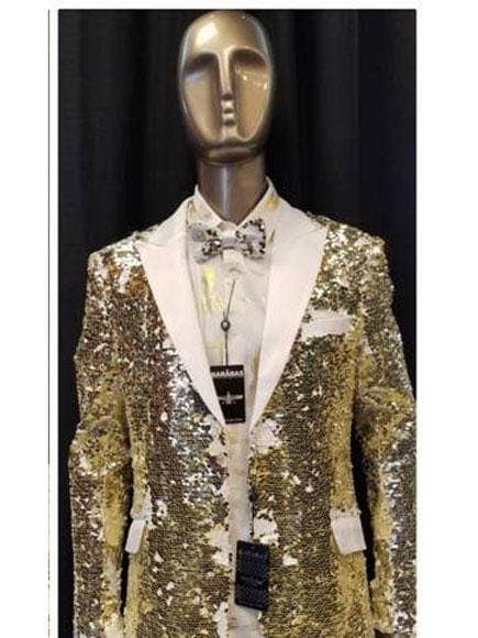 Dinerjack in wit en goud (inclusief vlinderdas) - galajack - bruidssmoking voor wholesale door Alberto Nardoni