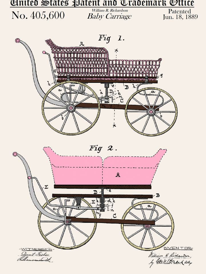 Lyserød babyvogn hverdagslykønskningskort for engroshandel hos PATENT PRESS GREETING CARDS