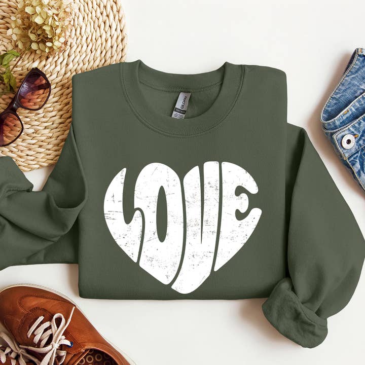 Refinery Number One LLC - Vente Sweat-shirt à imprimés – femme - Retro Love Heart, Vintage, sweat-shirt, Saint-Valentin7