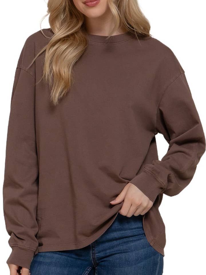 Long Slv Round Neck Garment Dye Tee for wholesale by Vanilla Monkey