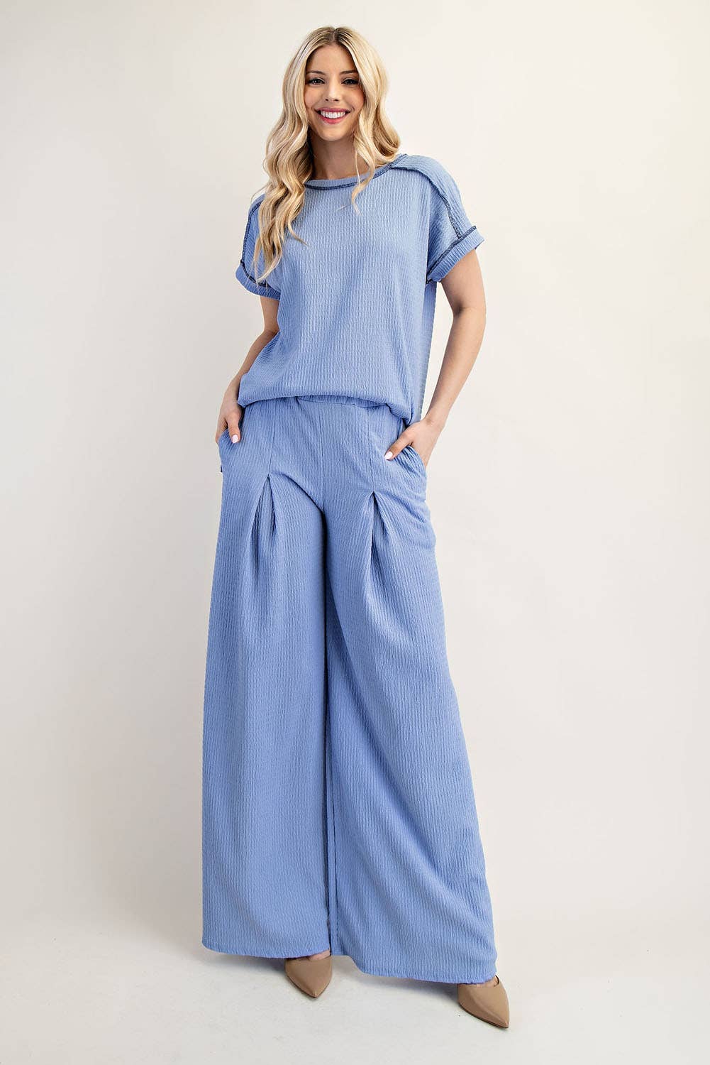 Celeste Clothing - Wholesale Knit Top - Women's - PLUS SIZE RELAXED-FIT TEXTURED TOP SHORT SLEEVES -CT238959