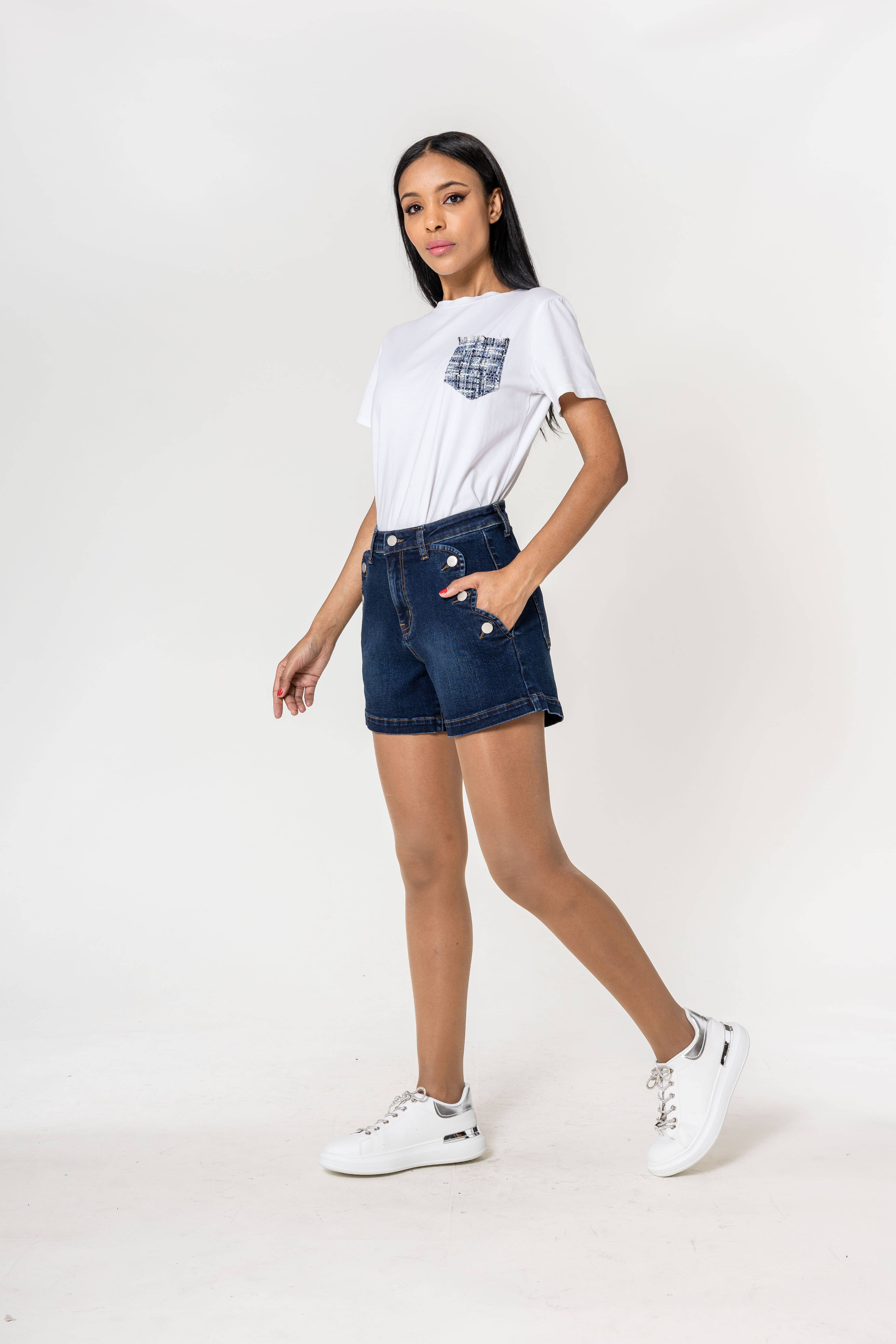 Nina Carter - Wholesale Shorts - Women's - Denim High Waisted Stretch Denim Shorts P20613