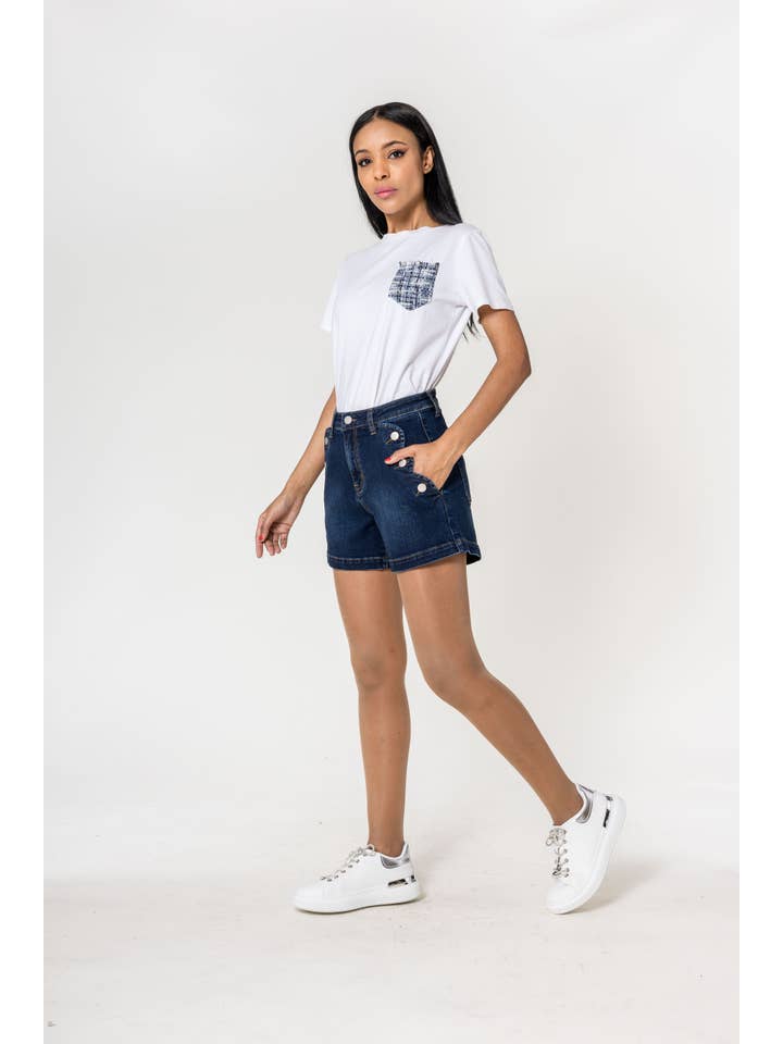 Nina Carter - Wholesale Shorts - Women's - Denim High Waisted Stretch Denim Shorts P20613