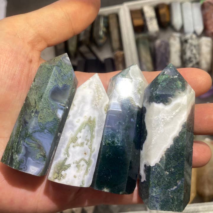 Moss agat Crystal Towers för wholesale av Moon River Designs