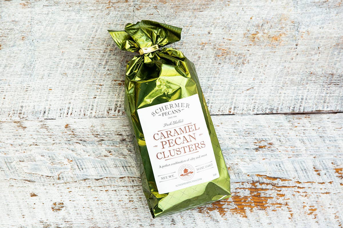 Schermer Pecans – Großhandel Süßigkeiten mit Schokoglasur – PECAN-KARAMELL-CLUSTER - Georgia-Pekannüsse - 12 Folienbeutel/Karton2