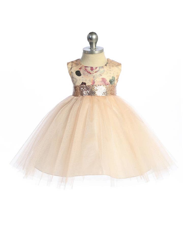 *REBAJA* Vestido de bebé vintage con lentejuelas florales en V y lazo para venta al por mayor de Kid's Dream