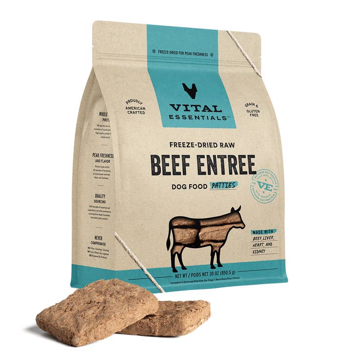 Vital Essentials Raw Beef FD Dog Food Patties 30 oz for wholesale by Pet Palette Distribution