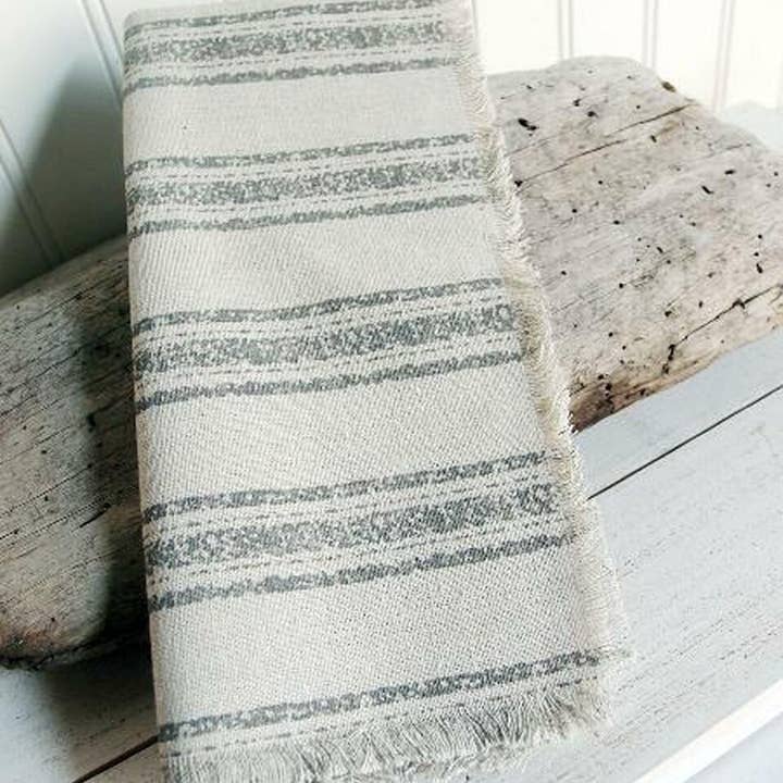 Packaging Decor - Wholesale Placemat - Linen Square Placemats with Fringed Edges Bold Gray Stripes2