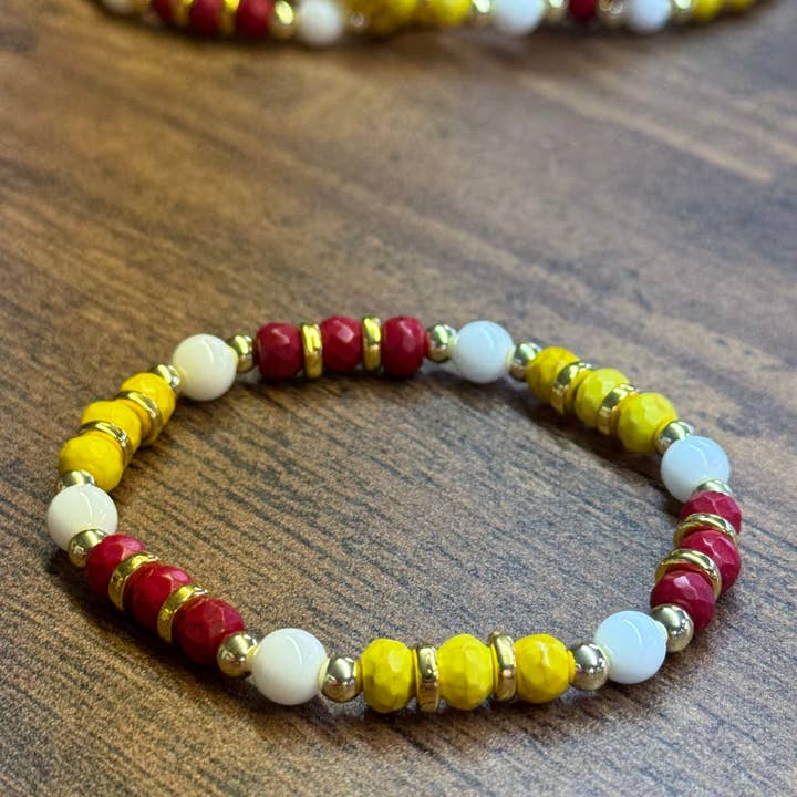 Kansas City Chiefs Inspired Metal and stone Beaded Bracelet for wholesale by Paco Designs