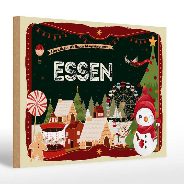 Houten bord kerstgroeten uit Essen cadeaudecoratie bord houten bord 30x20cm voor wholesale door Femer
