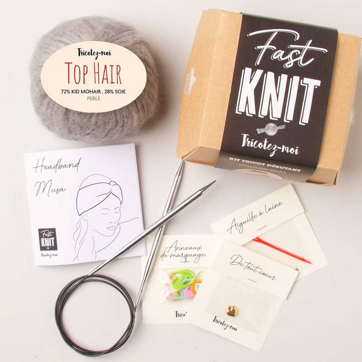 Fascia per capelli Fast Knit Musa Pearl Grey per la vendita all'ingrosso da parte di Tricotez-moi