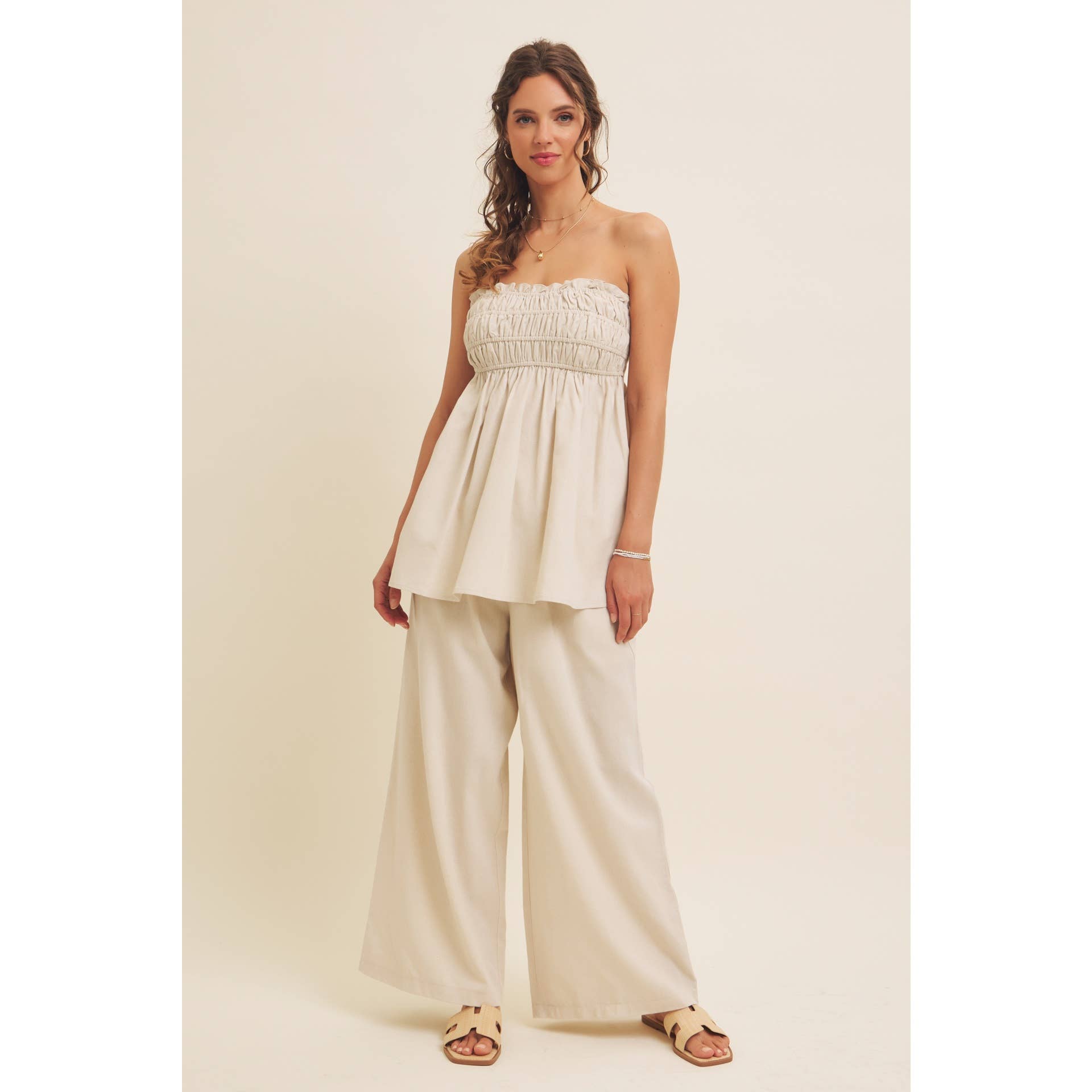 in february – Blusa - Mulher por atacado – TOP TÚNICA SEM ALÇAS DRAPEADO EM VISCOSE E LINHO26