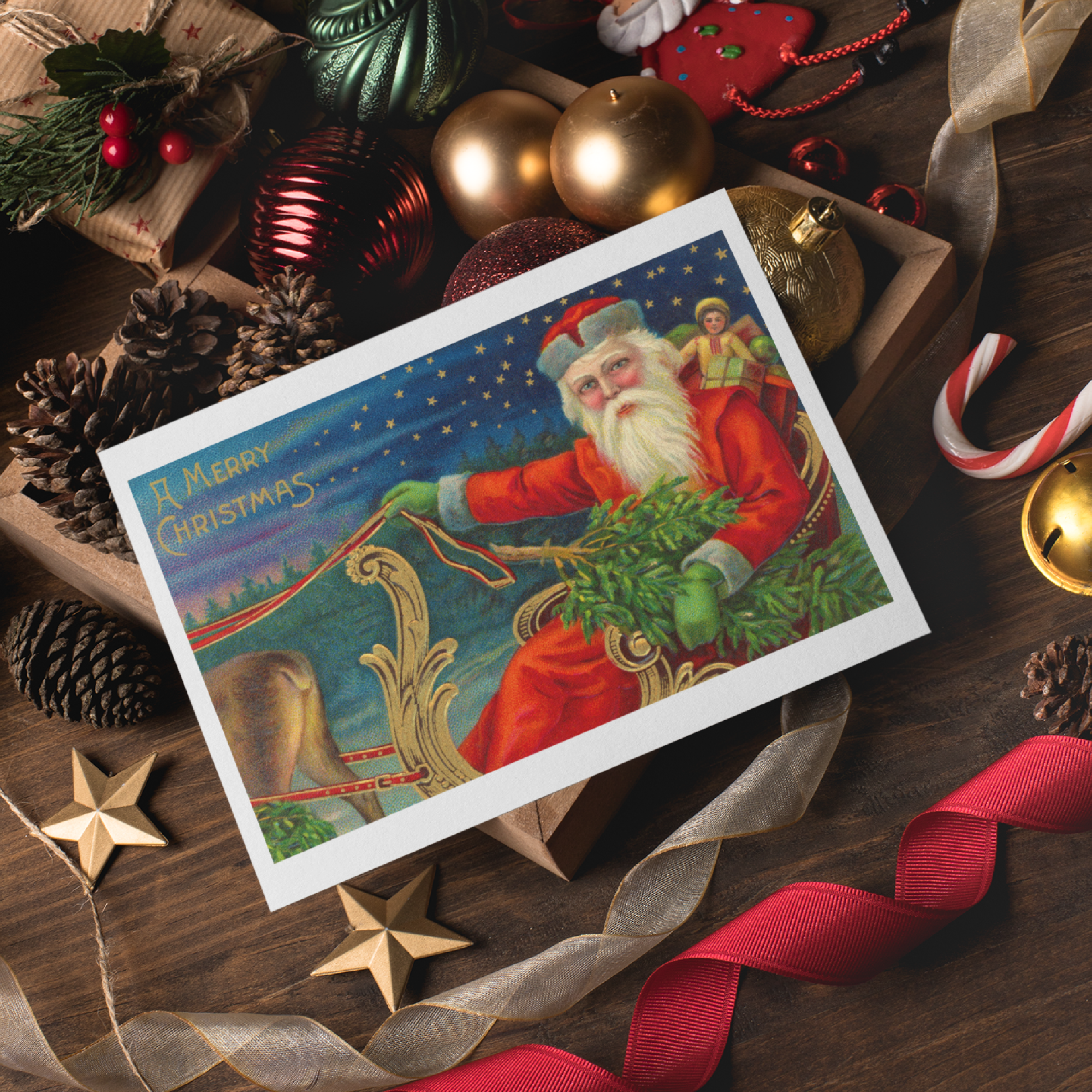 Cheerful Whimsies - Wholesale Christmas Card - Christmas Card. Vintage Santa Sleigh.1