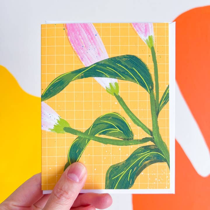 Floral Lily Modern Greeting Card A2 for wholesale by Esther Nariyoshi Illustrations