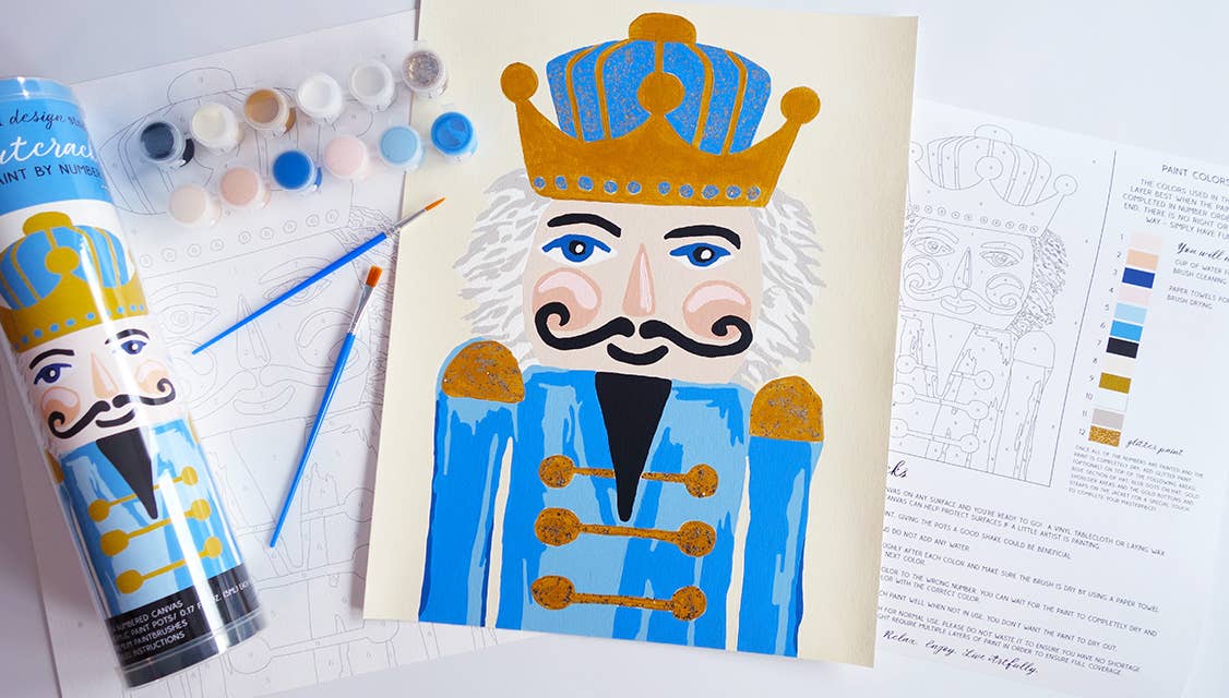 JM Design Studio - Wholesale DIY Craft Kit - Nutcracker Paint by Number Kit with Glitter Paint BLUE HUES