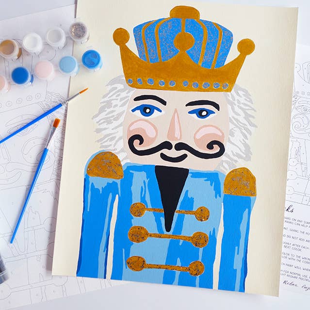 JM Design Studio - Wholesale DIY Craft Kit - Nutcracker Paint by Number Kit with Glitter Paint BLUE HUES0