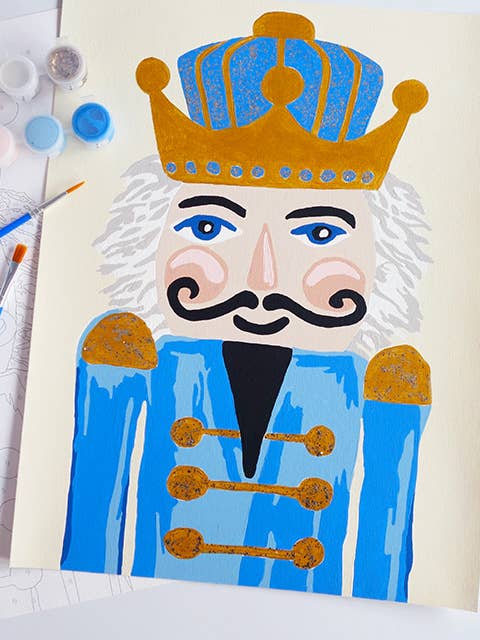 Nutcracker Paint by Number Kit with Glitter Paint BLUE HUES for wholesale by JM Design Studio