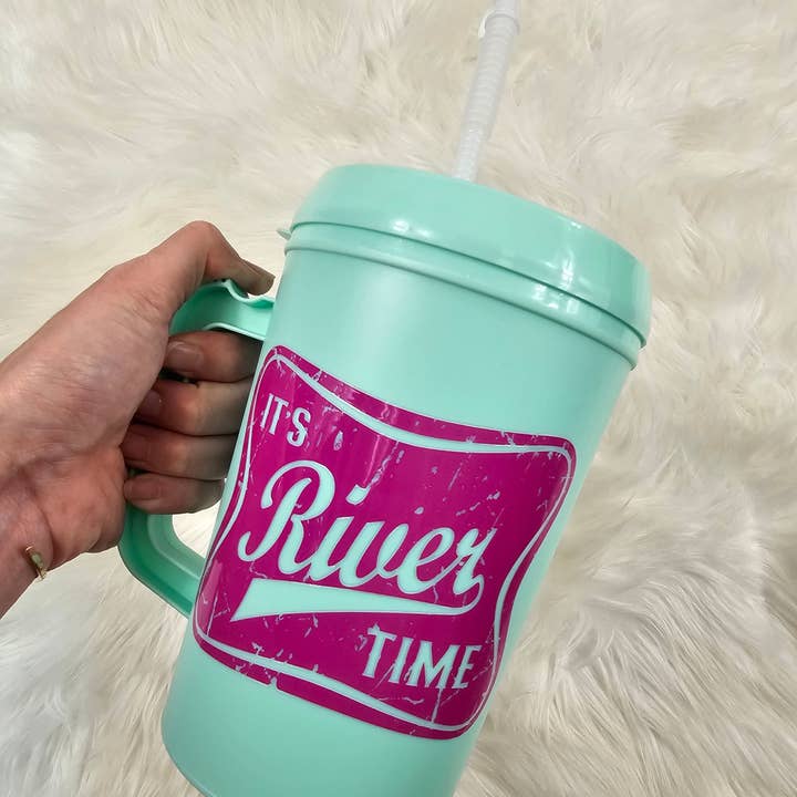 Scratch Decor - Wholesale Insulated Mug/Tumbler - 'It's River Time' Mega Trucker Mug 34oz