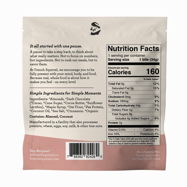 French Squirrel - Wholesale Snack Bar - Berets Almond Butter Chocolate Protein Bites (8 PACK)1
