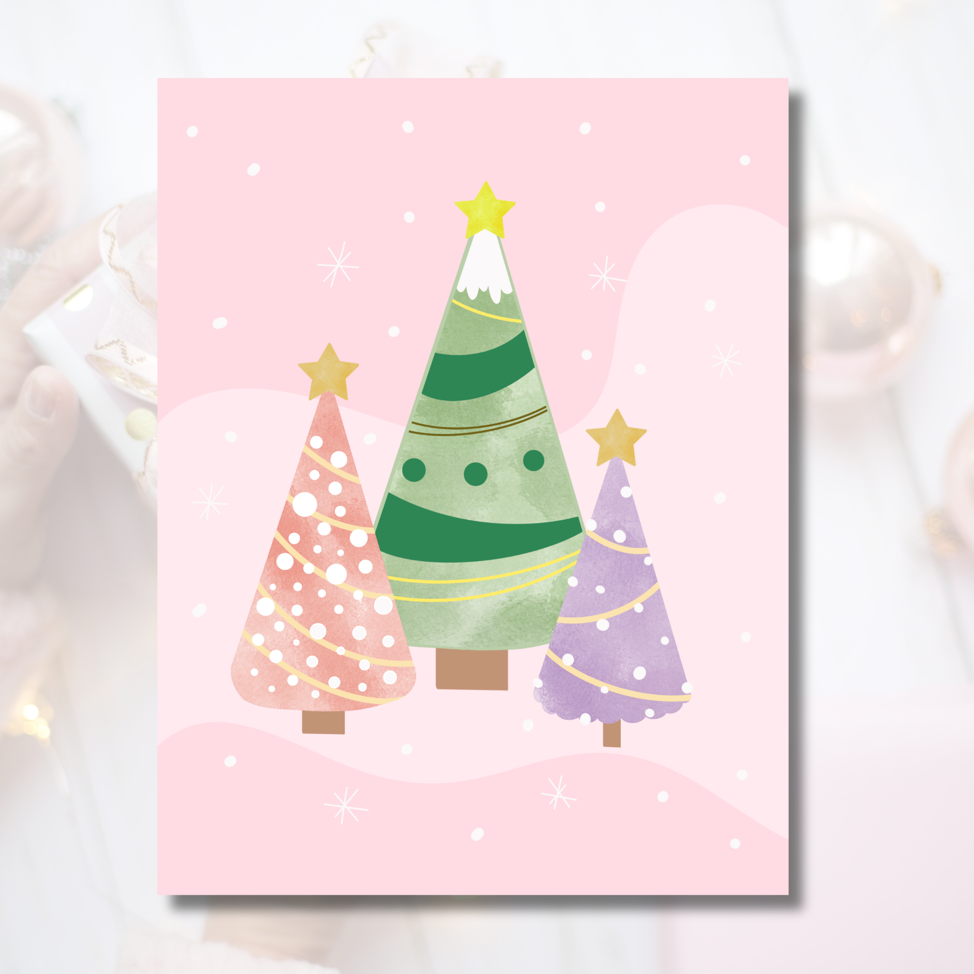 Dumplings and Us – wholesale Christmas card – Whimsical Christmas Trees Card – Pastel Holiday Magic (2025 2