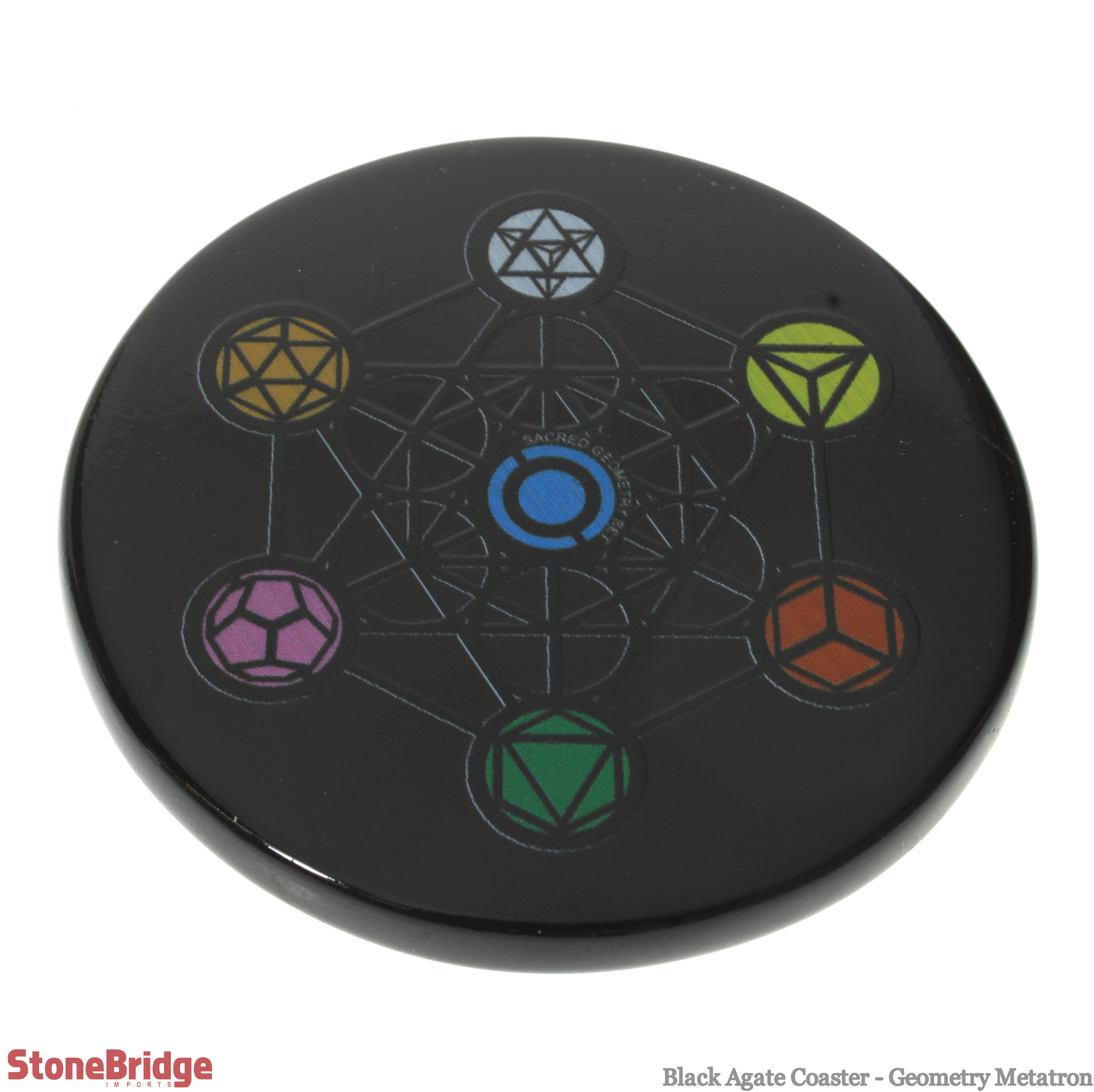 Stonebridge Imports - Wholesale Coasters - Black Agate Coaster - Geometry Metatron3
