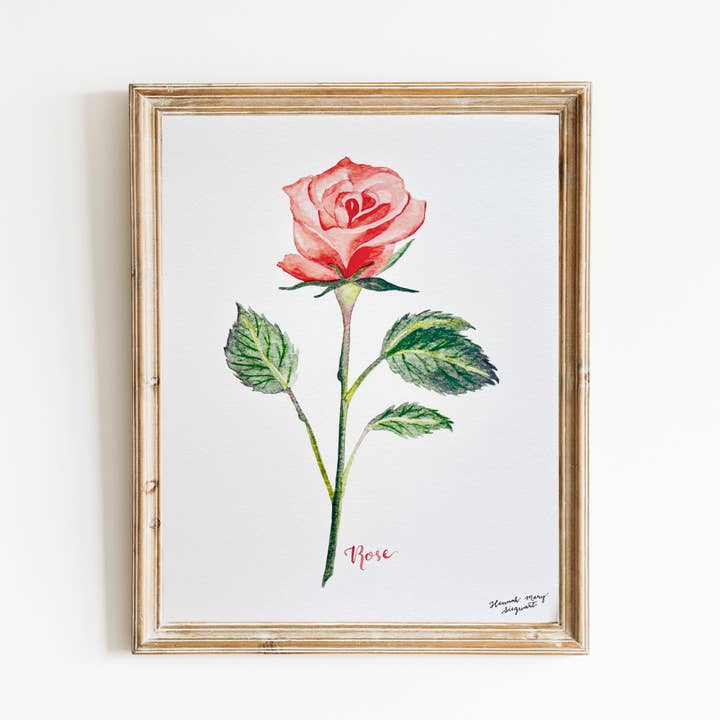 Red Rose Watercolor Art Print for wholesale by Hannah Mary Design