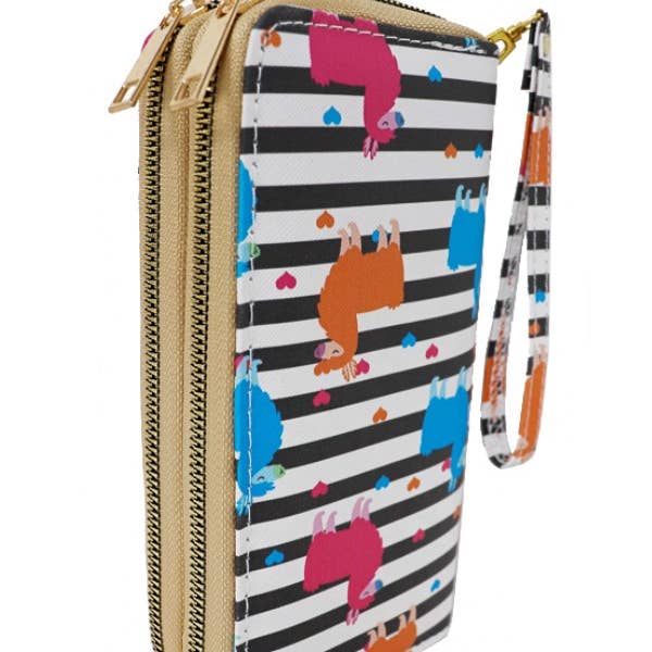 Cap Zone - Wholesale Wallet - Women's - Colorful Stripe Llama Print Double Zipper Wristlet Wallet2